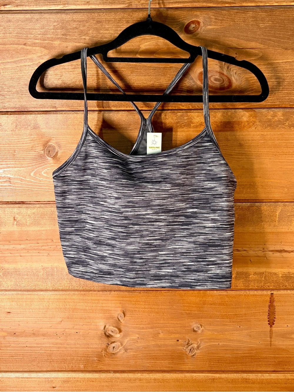 aerie Black Space-Dye Racerback Sports Bralette Size Medium Cropped Cami 💕🖤